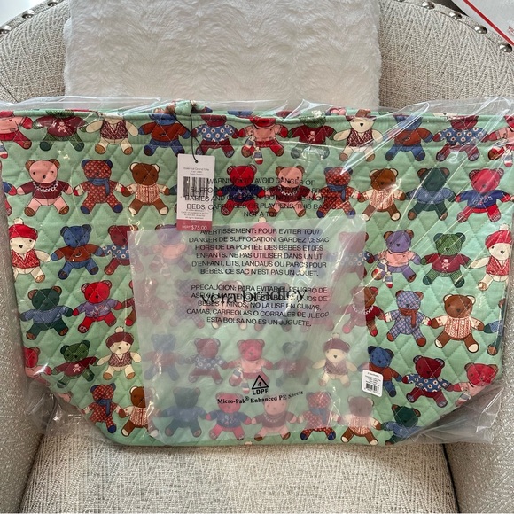 Vera Bradley Essential Grand Tote - Toasty Teddies, Teddy Bears on Sage Green - Picture 4 of 6
